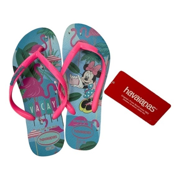 Havaianas Other - Havaianas Girls Slim VACAY Flamingo Beach Tropical Flip Flops Size 3/4 NWT